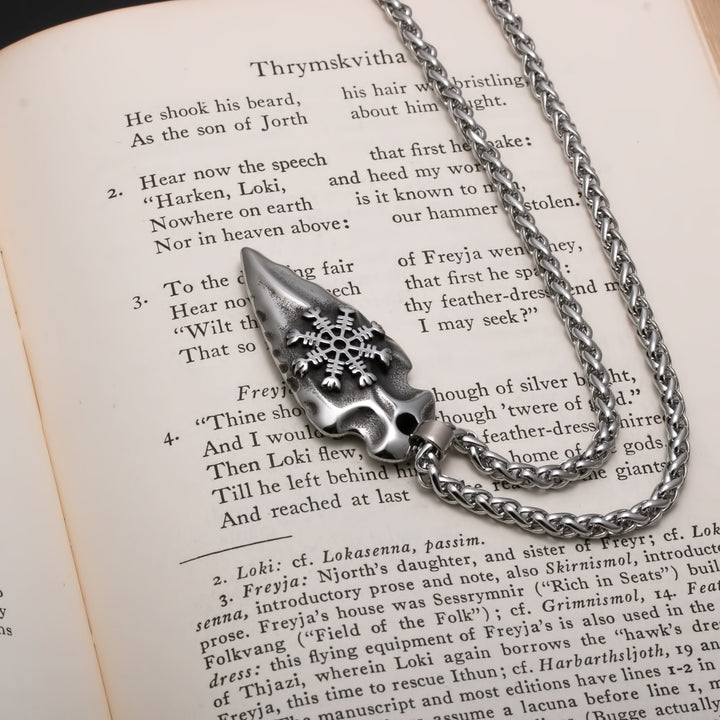 Viking Arrow Head Helm of Awe Pendant Necklace 316L Stainless Steel