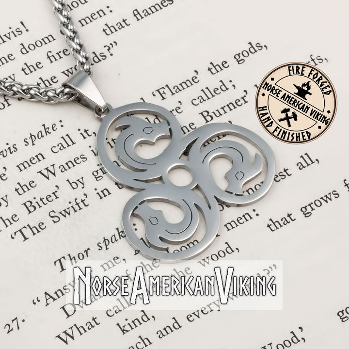 Viking Triskele Dragon Stainless Steel Pendant Necklace