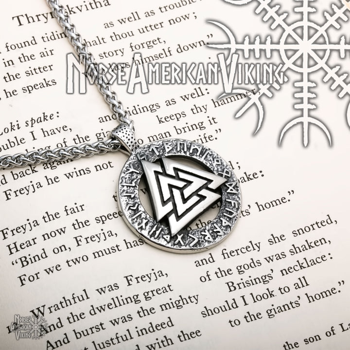 Viking Valknut Slain Warrior Knot Rune Stainless Steel Pendant Necklace