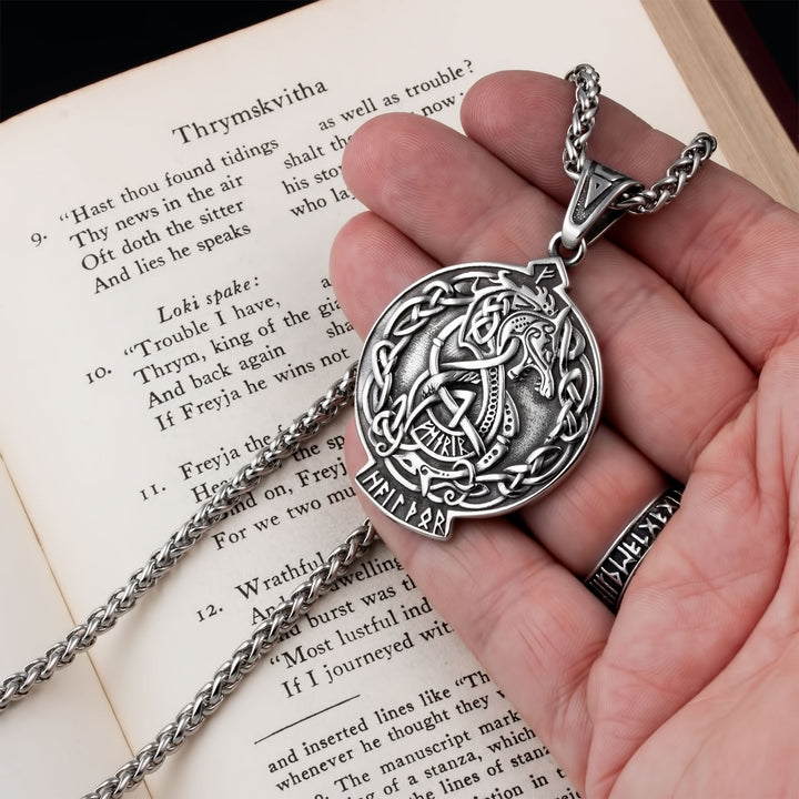 Norse Dragon Fafnir Valknut Rune Pendant Necklace Stainless Steel Viking