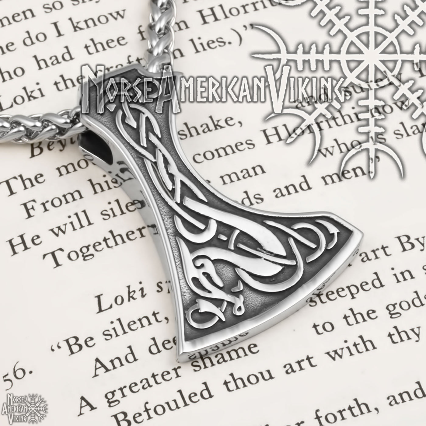 Viking Axe Norse Dragon Stainless Steel Pendant Necklace