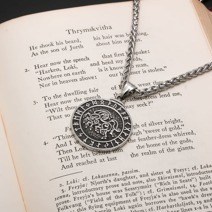 Sleipnir Horse Rune Pendant Necklace 316L Stainless Steel Viking Norse
