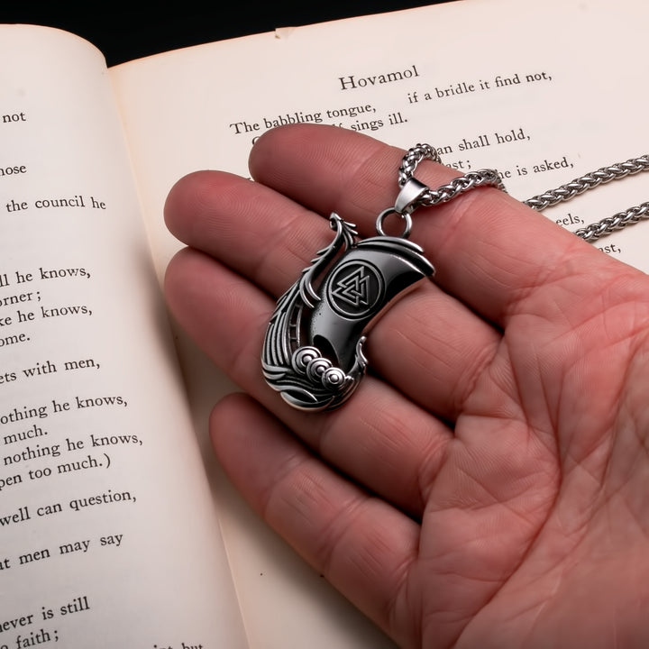 Viking Long Ship Stainless Steel Pendant Necklace