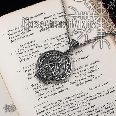 Viking Norse Dragon Fafnir Valknut Rune Stainless Steel Pendant Necklace