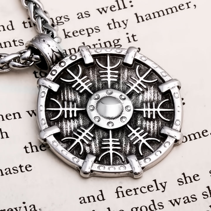 Helm of Awe Shield Flat Viking Pendant Necklace 316L Stainless Steel
