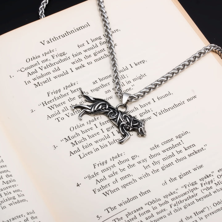 Viking Fenrir Wolf Stainless Steel Pendant Necklace