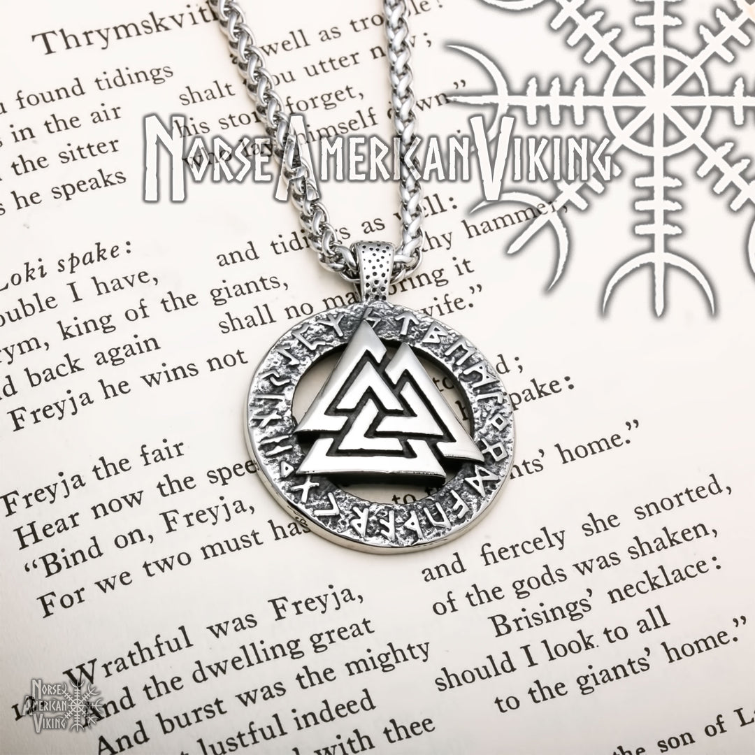 Viking Valknut Slain Warrior Knot Rune Stainless Steel Pendant Necklace