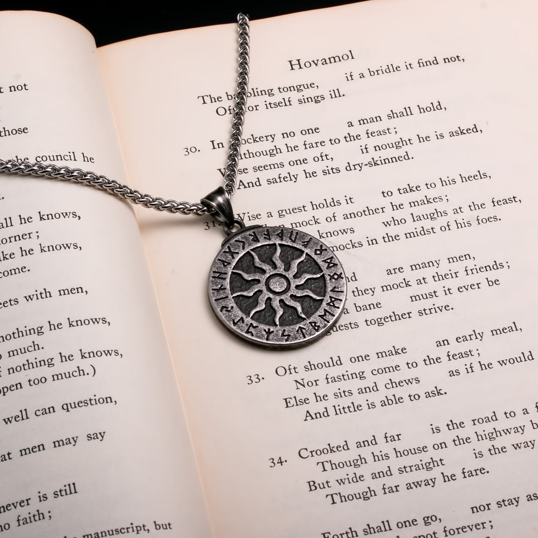 Viking Ancient Sun Rune Medallion Pendant Necklace 316L Stainless Steel