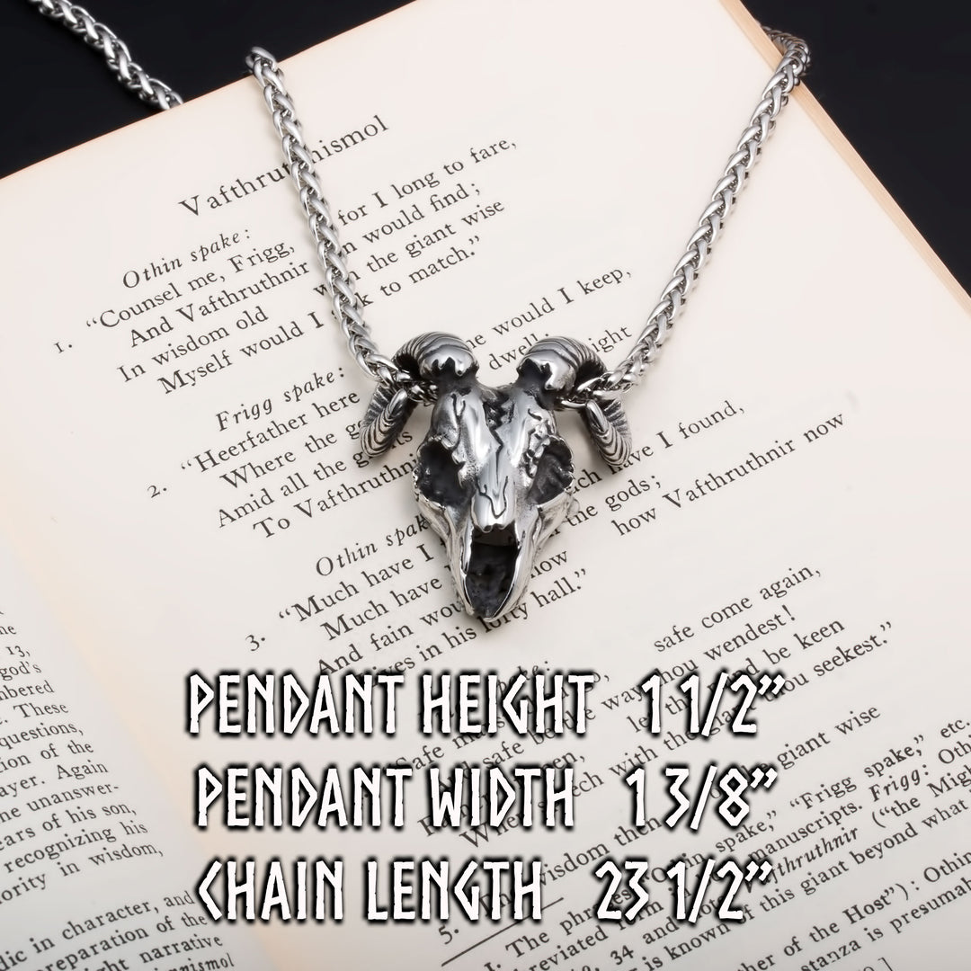 Viking Goat Head Rune Stainless Steel Pendant Necklace