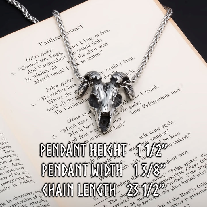 Viking Goat Head Rune Stainless Steel Pendant Necklace