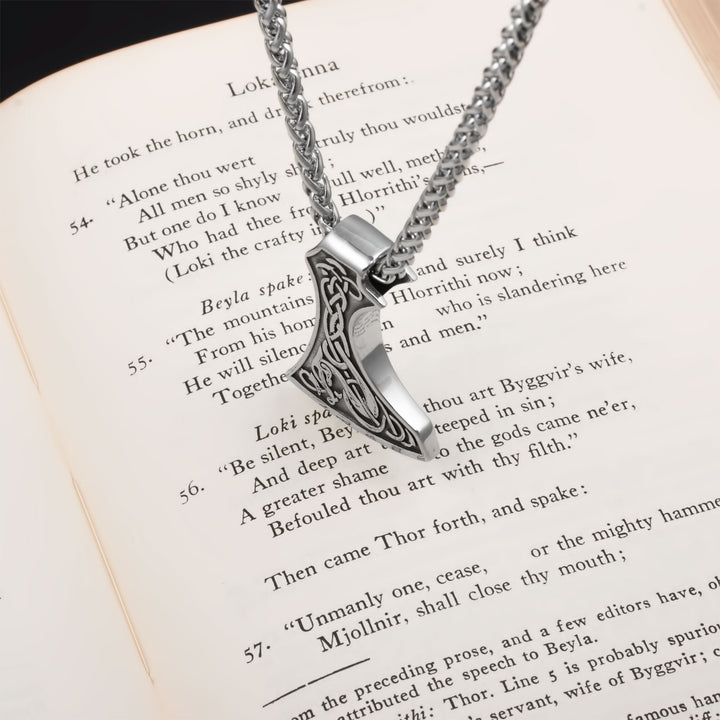 Axe Norse Dragon Pendant Necklace Stainless Steel Viking