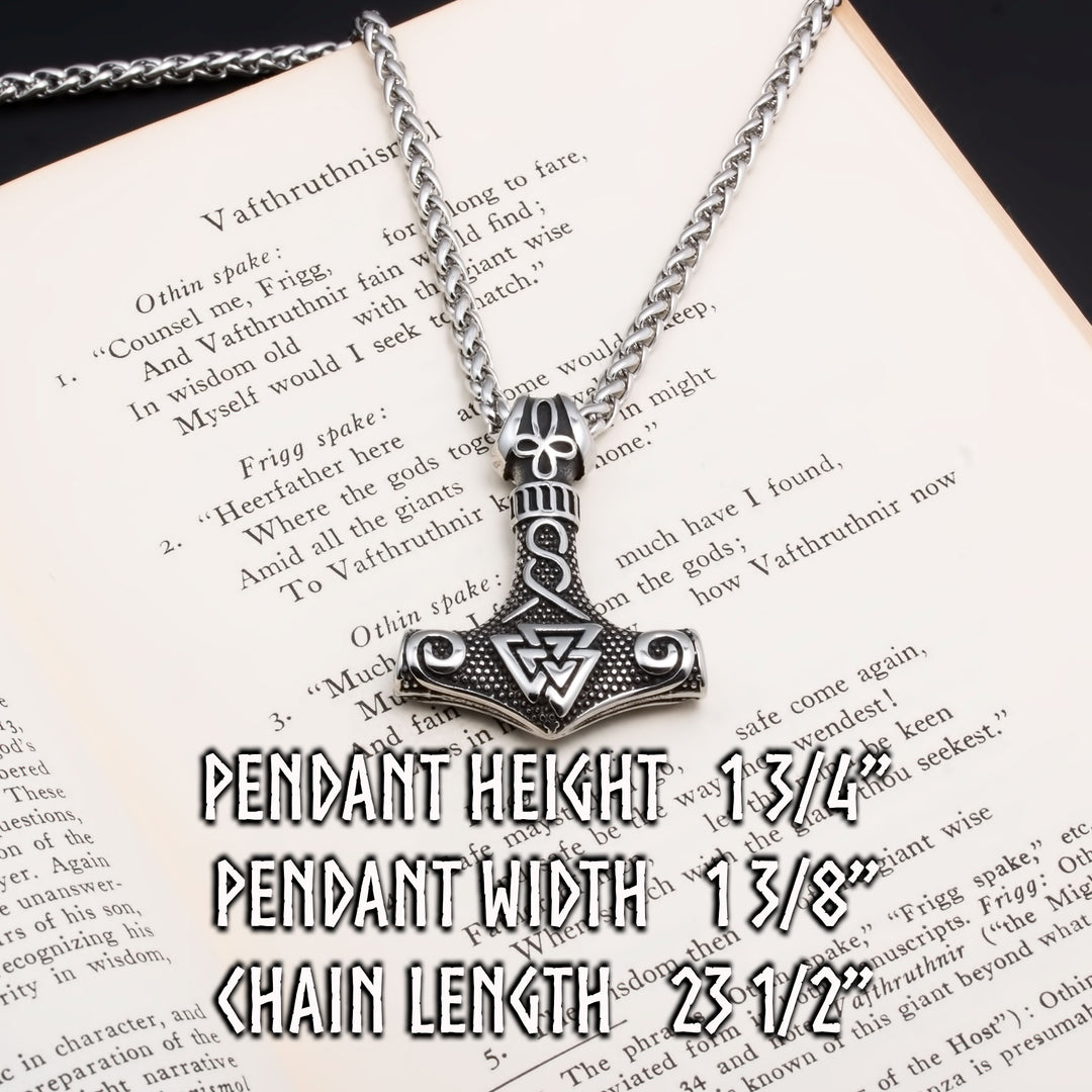 Viking Mjolnir Thor's Hammer Valknut Stainless Steel Pendant Necklace