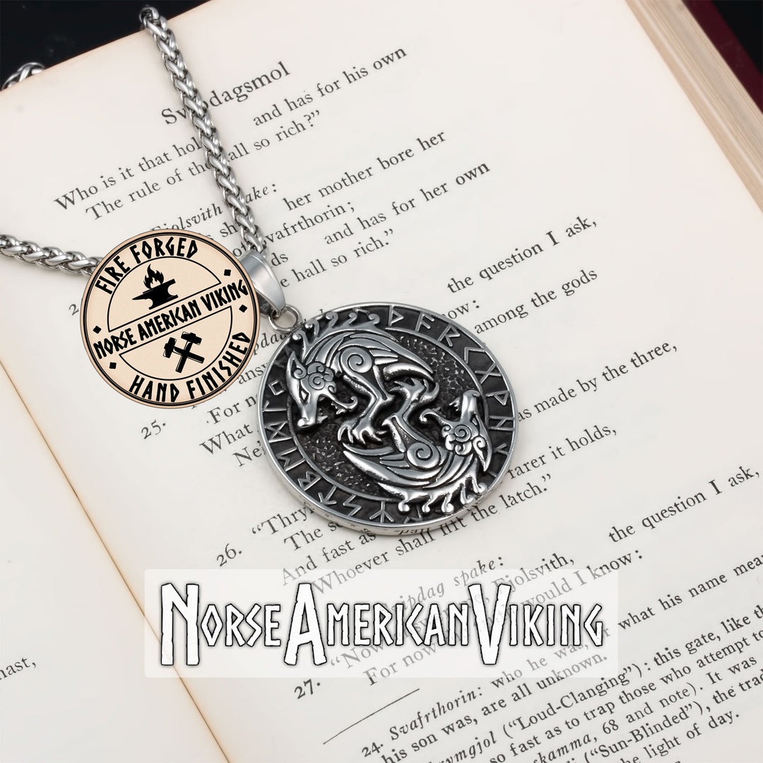 Viking Wolf Rune Stainless Steel Pendant Necklace