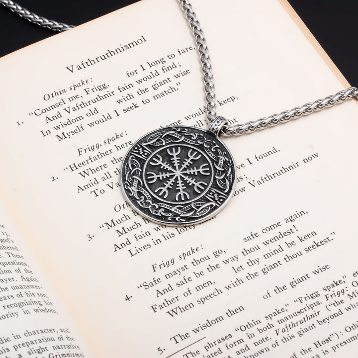 Viking Helm of Awe Elder Futhark Rune 316L Stainless Steel Pendant Necklace