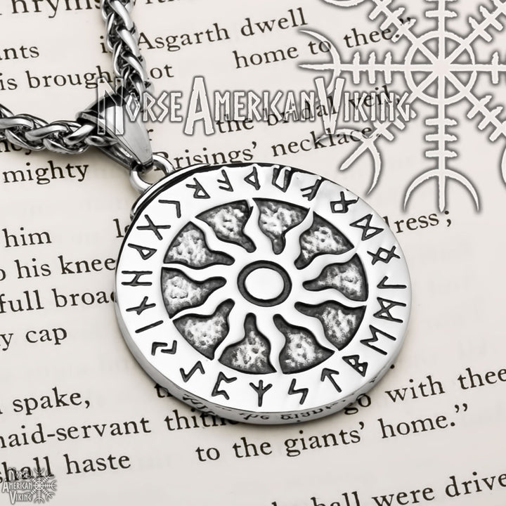 Viking Sun Rune Stainless Steel Pendant Necklace