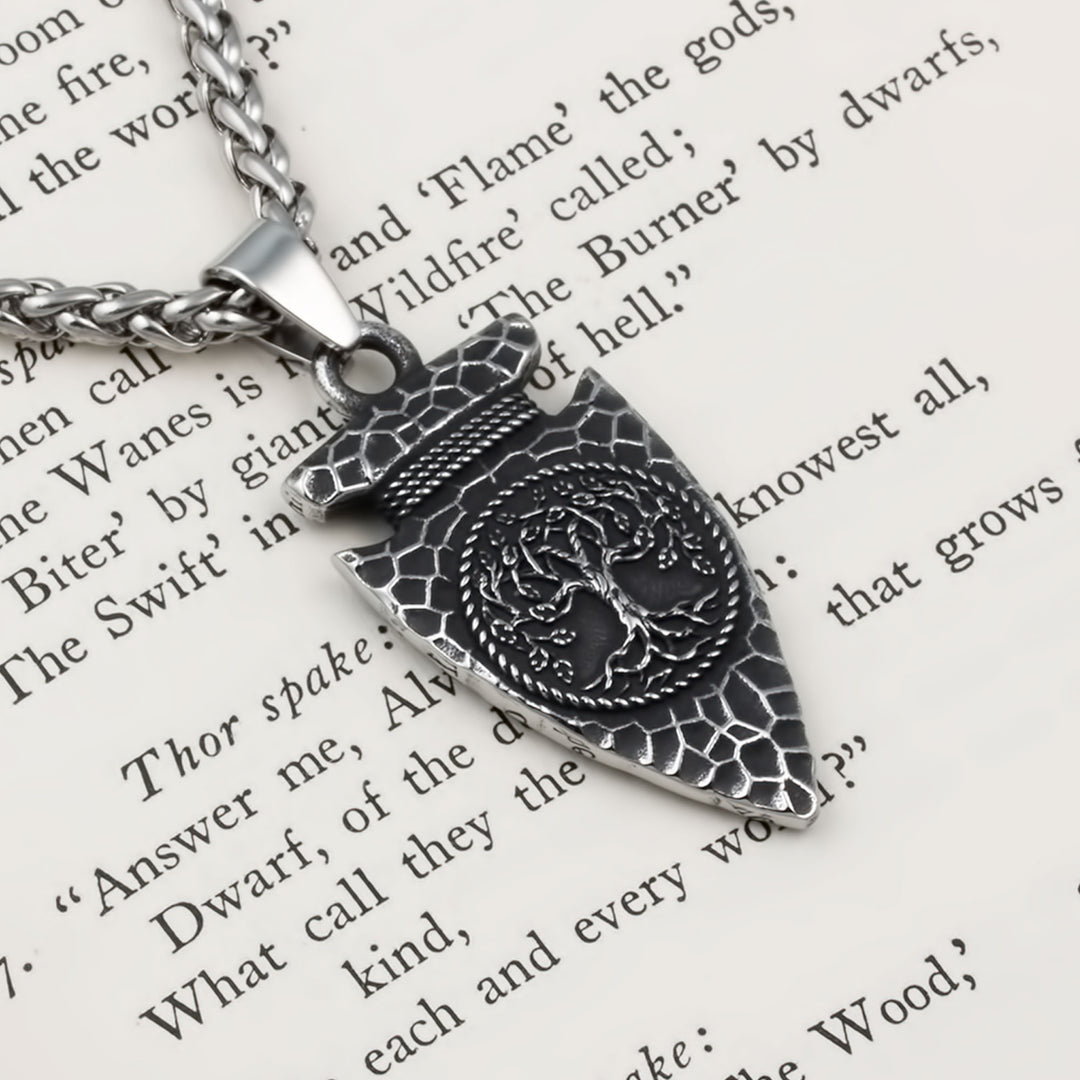 Arrow Yggdrasil Ash Tree Pendant Necklace 316L Stainless Steel Viking