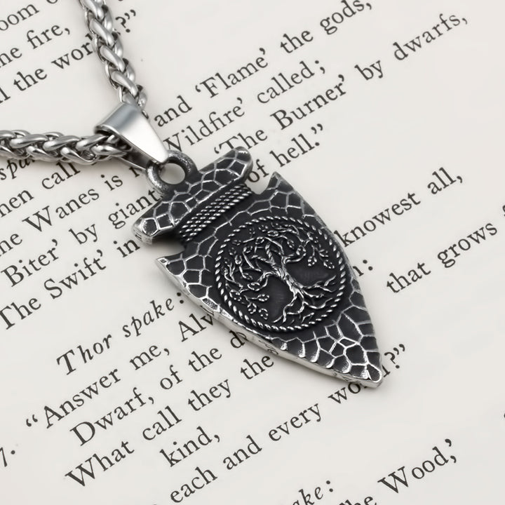 Arrow Yggdrasil Ash Tree Pendant Necklace 316L Stainless Steel Viking
