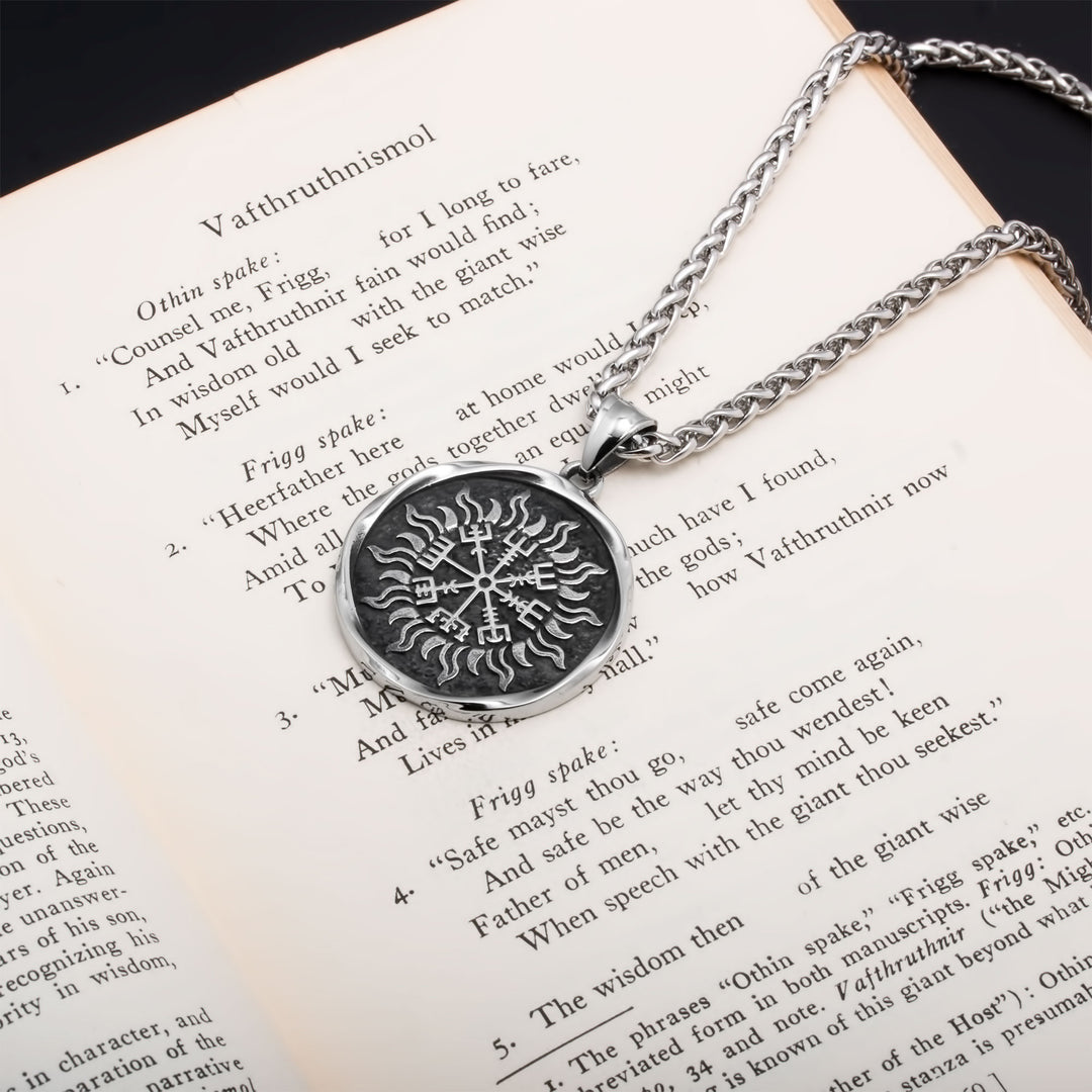 Vegvisir Compass Sun Pendant Necklace Stainless Steel Viking