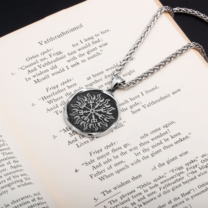 Vegvisir Compass Sun Pendant Necklace Stainless Steel Viking