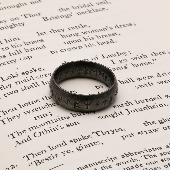 Viking Elder Futhark Rune Ring 7mm Band Ancient Dark 316L Stainless Steel