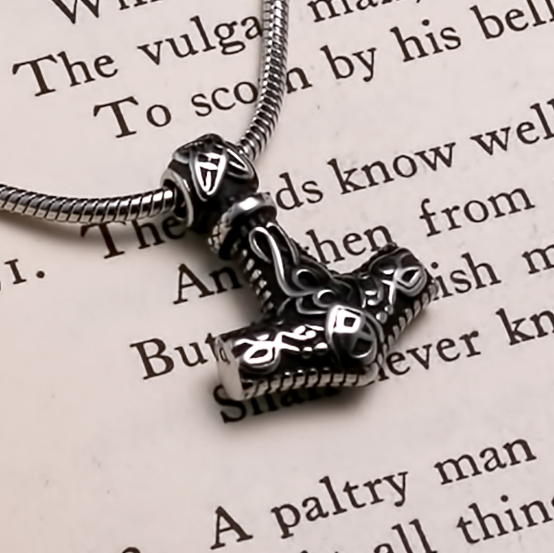 Viking Mjolnir Thor's Hammer Mini Stainless Steel Pendant Necklace 28 inches