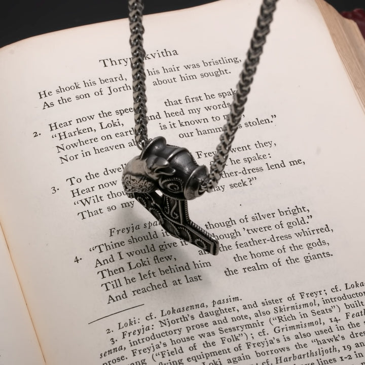 Viking Mjolnir Thor's Hammer Raven Stainless Steel Pendant Necklace