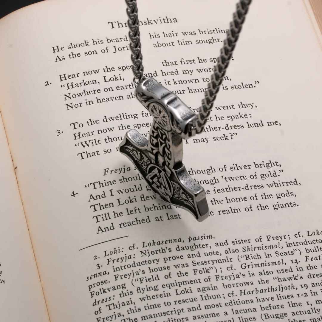 Viking Mjolnir Thor's Hammer Valknut Raven Stainless Steel Pendant Necklace
