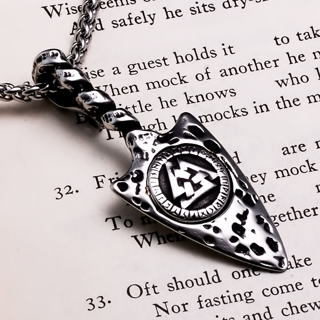 Viking Arrow Valknut Rune Pendant Necklace 316L Stainless Steel