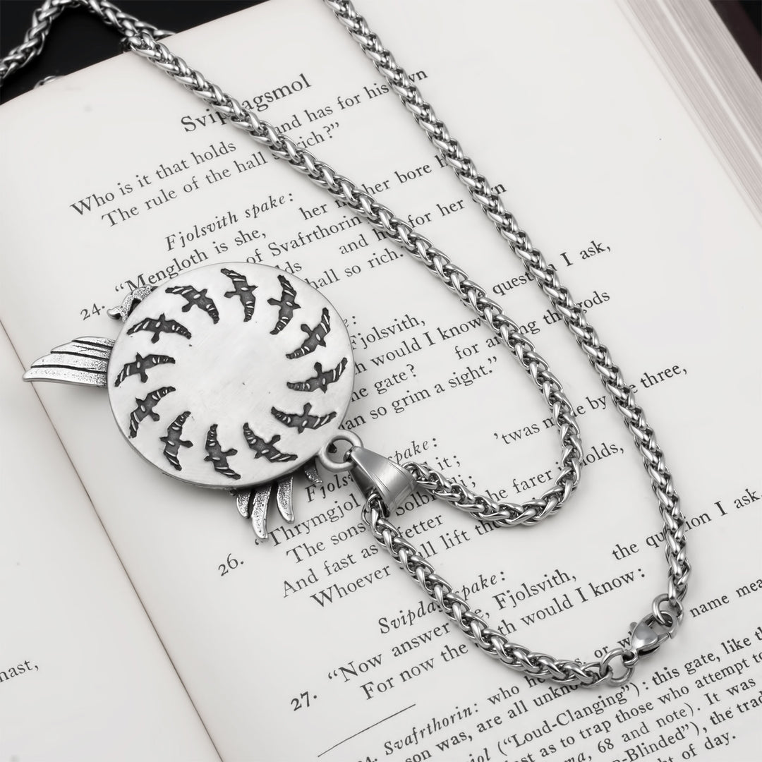 Ravens Algiz Rune Pendant Necklace Stainless Steel Viking
