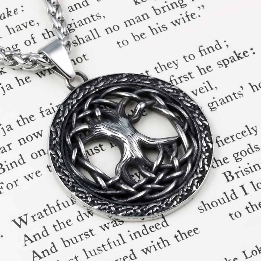 Yggdrasil World Ash Tree Pendant Necklace Stainless Steel Viking