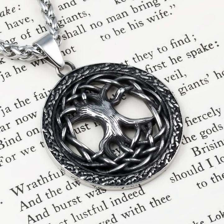 Yggdrasil World Ash Tree Pendant Necklace Stainless Steel Viking