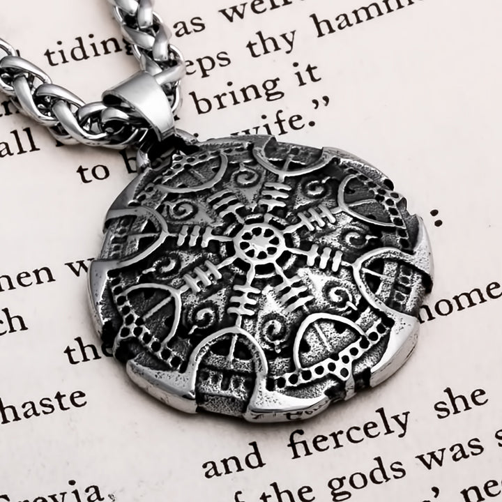 Helm of Awe Shield Dome Viking Pendant Necklace 316L Stainless Steel