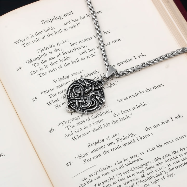 Norse Dragon Fafnir Rune Pendant Necklace Stainless Steel Viking