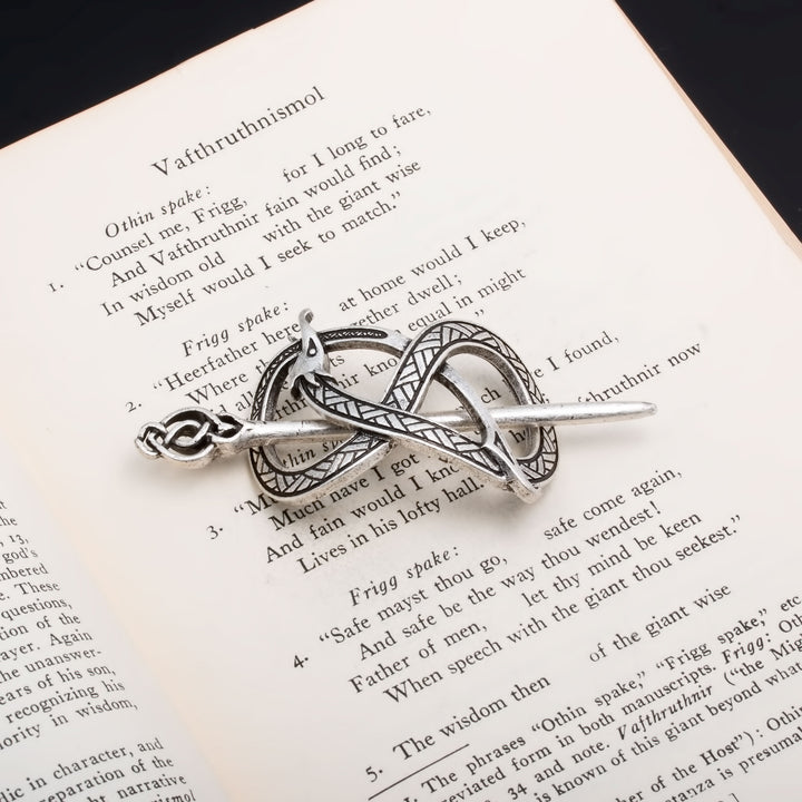 Viking Norse Dragon Infinity Knot Hair Pin Silver
