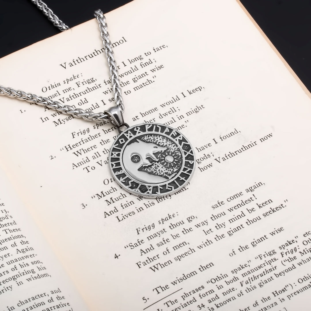 Fenrir Wolf Rune Yin Pol Viking Pendant Necklace 316L Stainless Steel - view 2