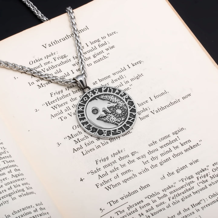 Fenrir Wolf Rune Yin Pol Viking Pendant Necklace 316L Stainless Steel - view 2