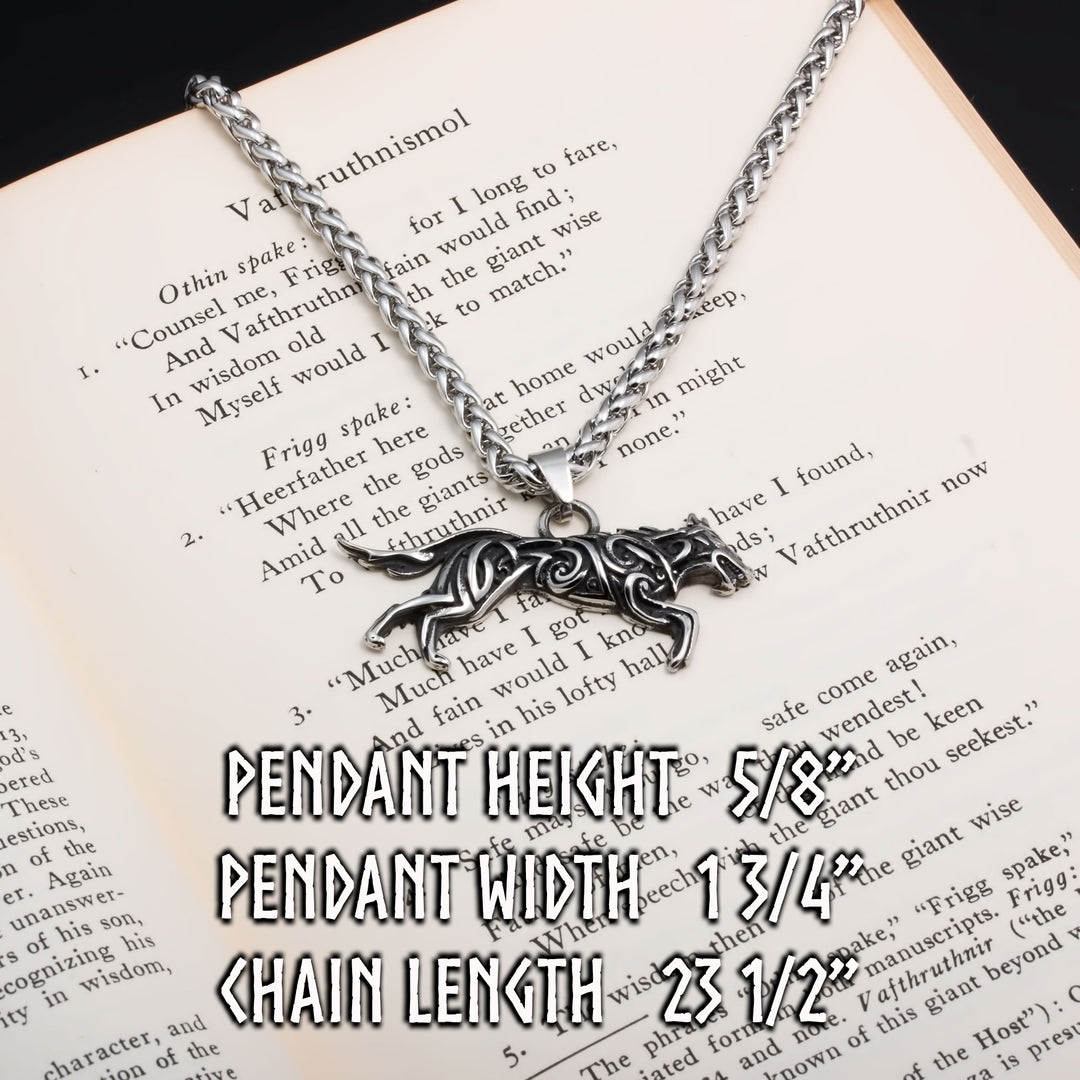 Viking Fenrir Wolf Stainless Steel Pendant Necklace