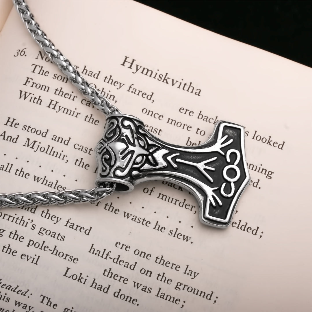 Viking Mjolnir Thor's Hammer Stainless Steel Pendant Necklace Large