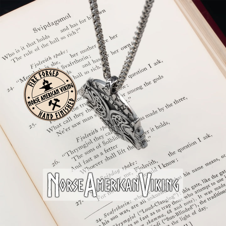 Viking Geri and Freki Wolf Rune Stainless Steel Pendant Necklace