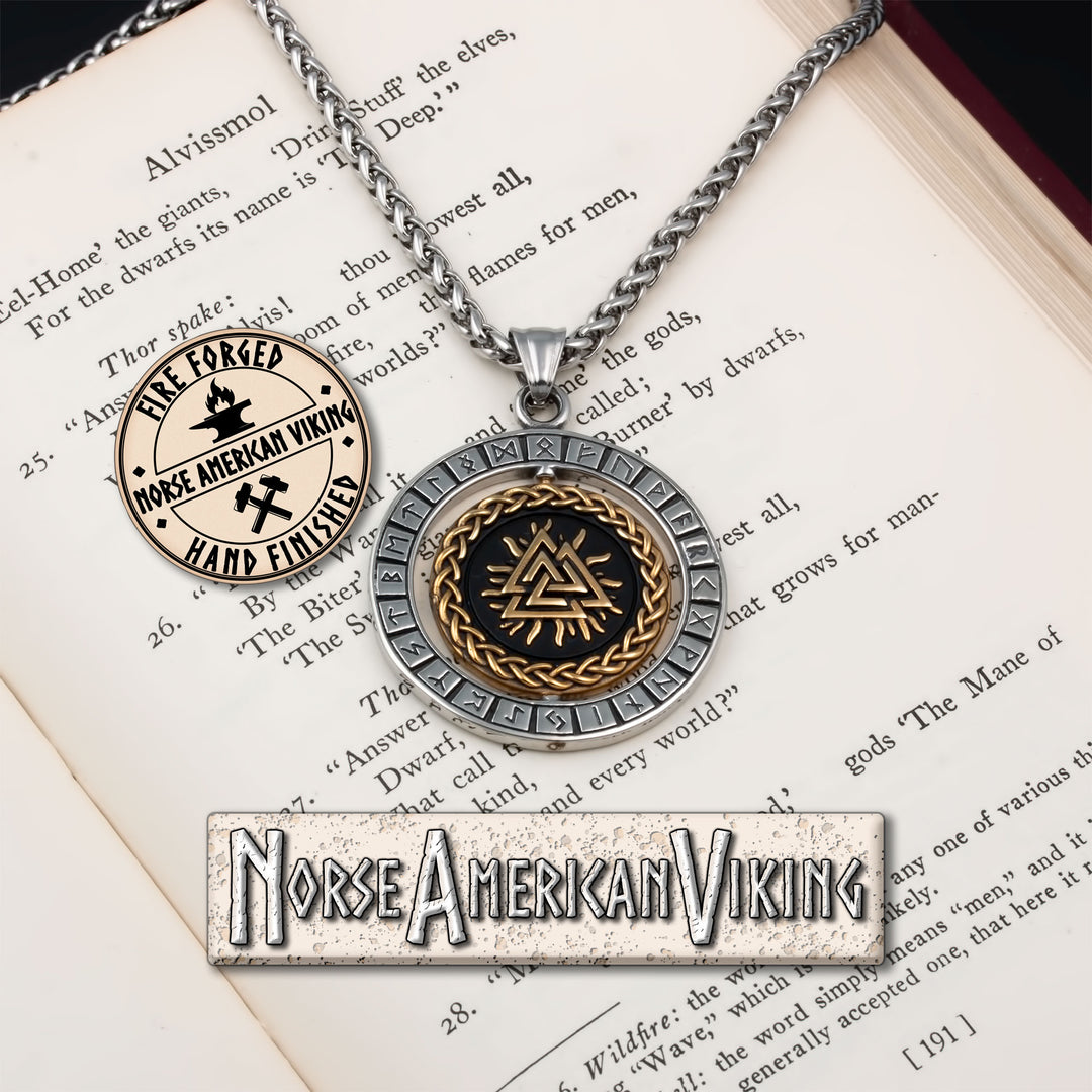 Viking Spinner Valknut Vegvisir Elder Futhark Rune Pendant Necklace