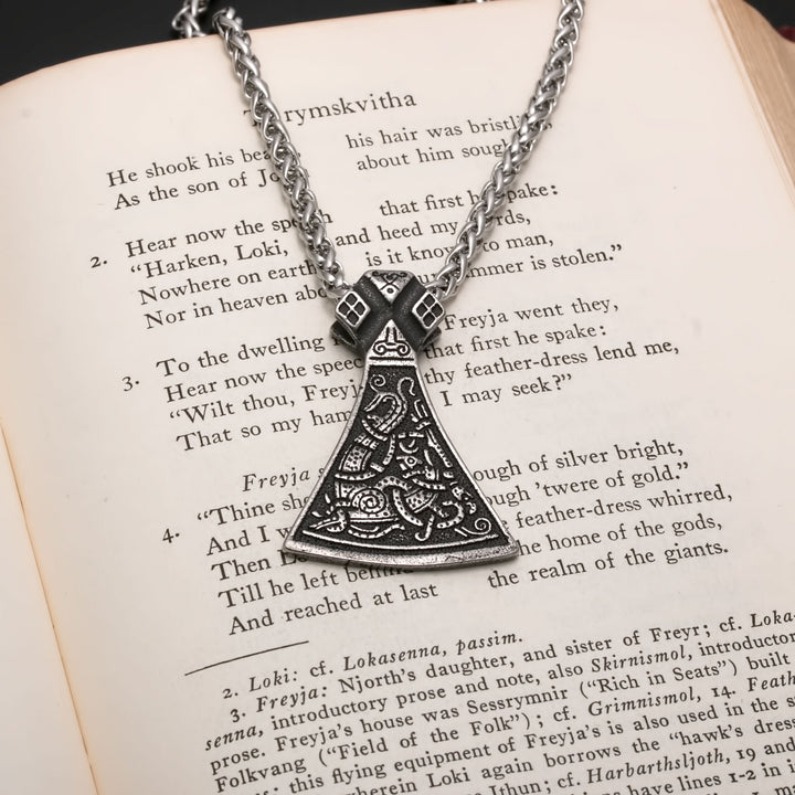 Viking Axe Ancient Norse Dragon Pendant Necklace