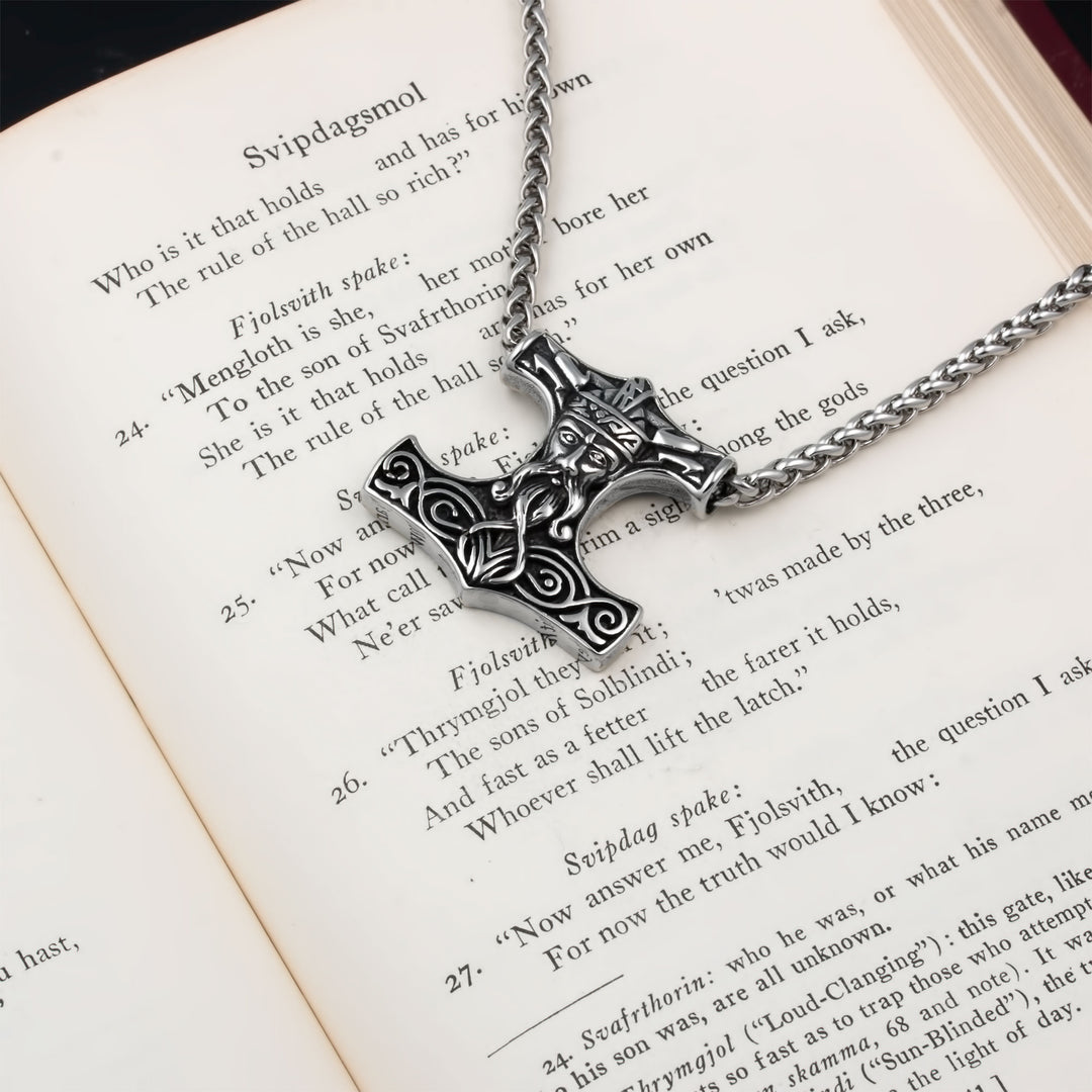 Mjolnir Thor's Hammer Pendant Necklace Stainless Steel Viking