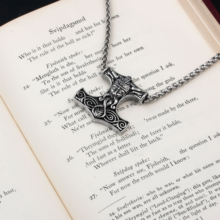 Mjolnir Thor's Hammer Pendant Necklace Stainless Steel Viking