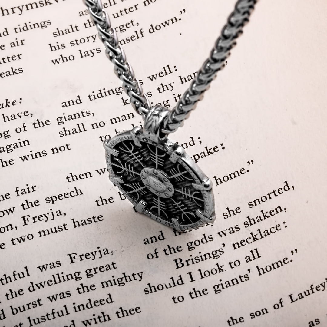 Helm of Awe Shield Flat Viking Pendant Necklace 316L Stainless Steel
