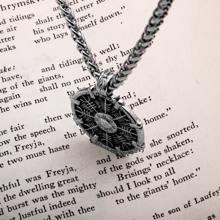 Helm of Awe Shield Flat Viking Pendant Necklace 316L Stainless Steel