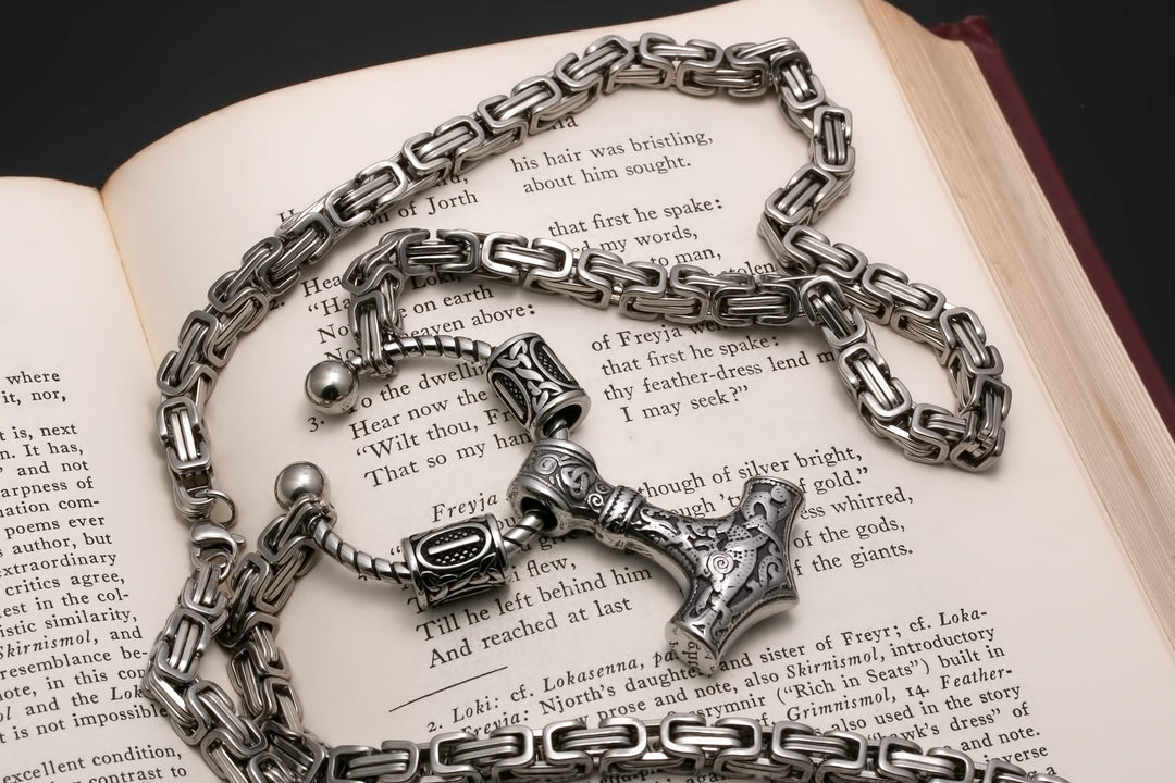 Viking Mjolnir Thor's Hammer King Rune Byzantine Necklace 316L Stainless Steel