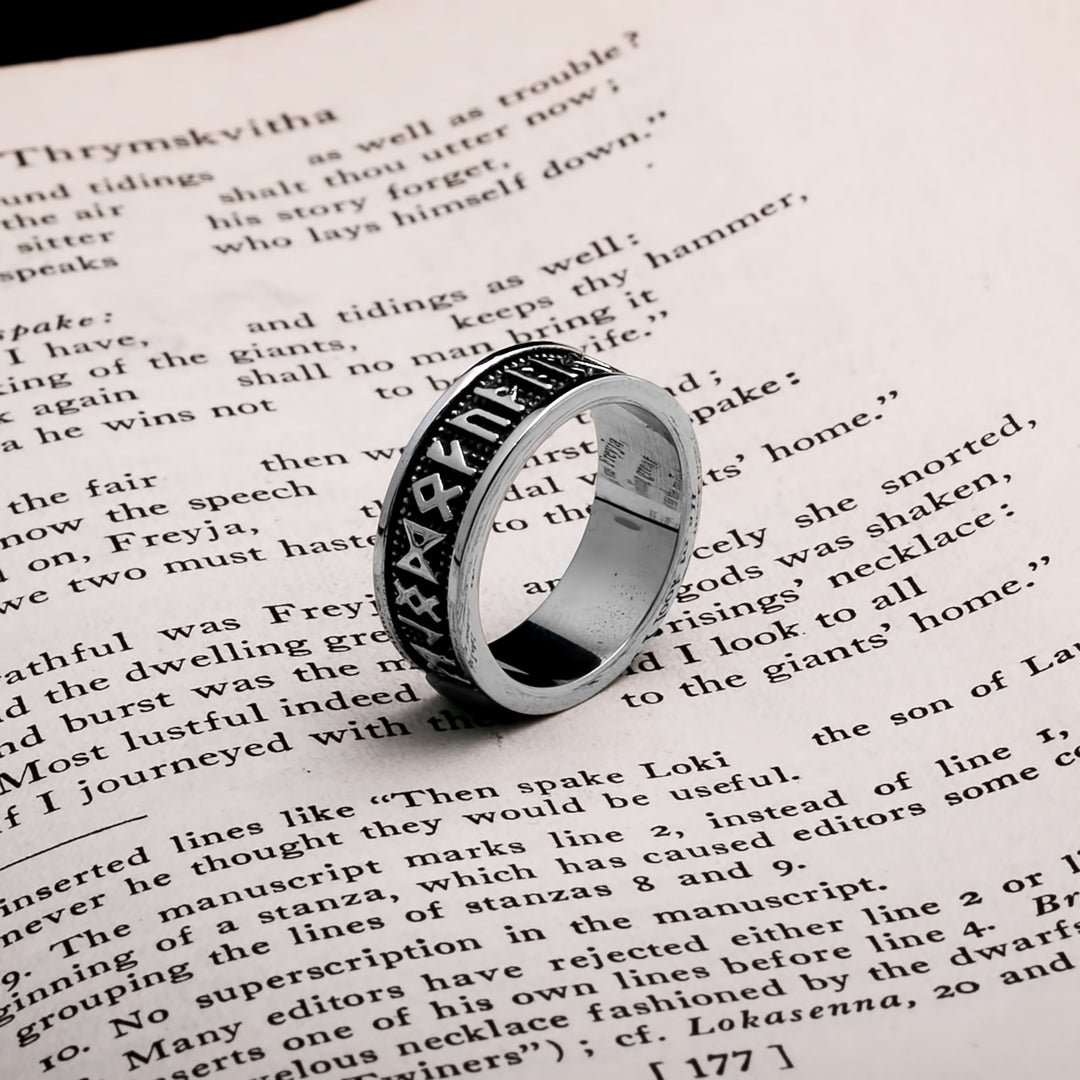Viking Elder Futhark Rune Ring 8mm Band 316L Stainless Steel