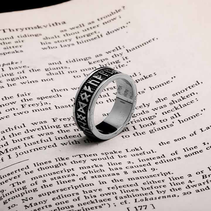 Viking Elder Futhark Rune Ring 8mm Band 316L Stainless Steel