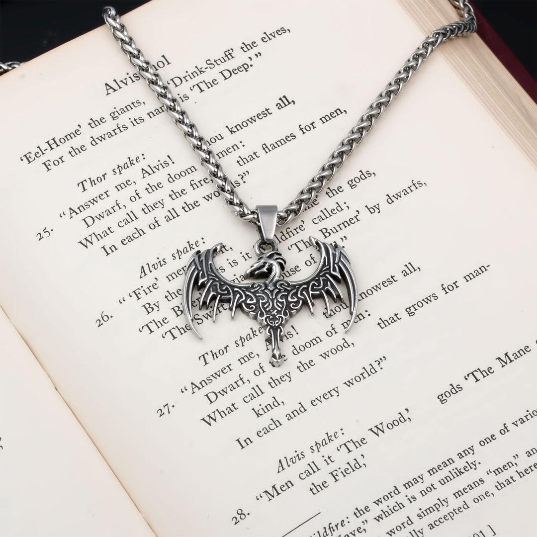 Norse Dragon Pendant Necklace Stainless Steel Viking