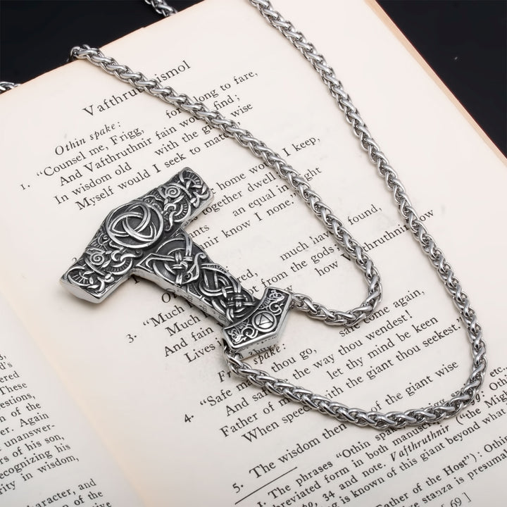 Mjolnir Thor's Hammer Trinity Pendant Necklace Stainless Steel Viking